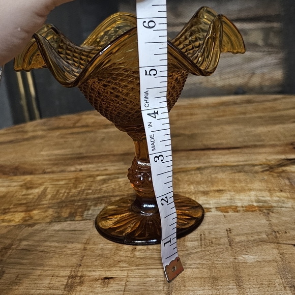 Indiana Glass Fluted Compote Diamond Point Candy Dish Amber Pedestal Ball Stem - Picture 2 of 11